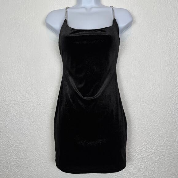 Lucy in the Sky Glitter Velvet Bodycon Dress in Black Size Small - Picture 3 of 7
